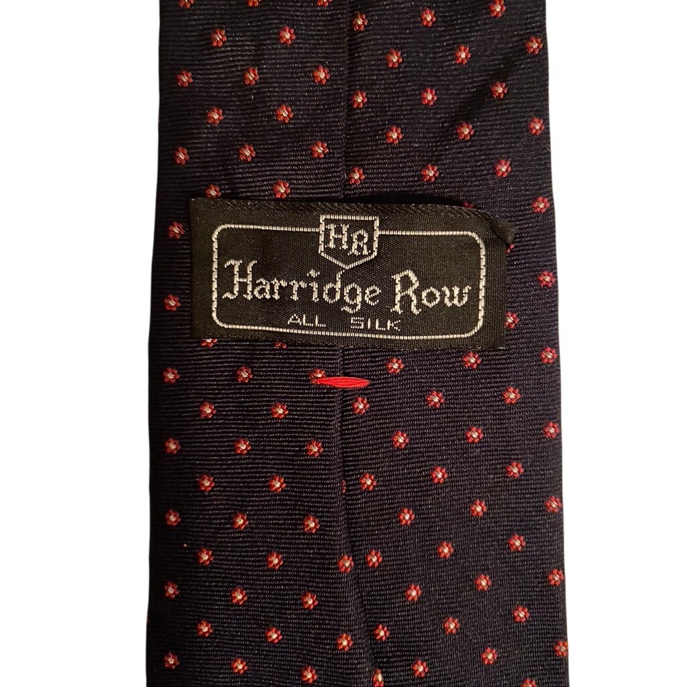 Harridge Row Mens Silk Necktie Navy Blue Red Floral Pin Dot Pattern Tie